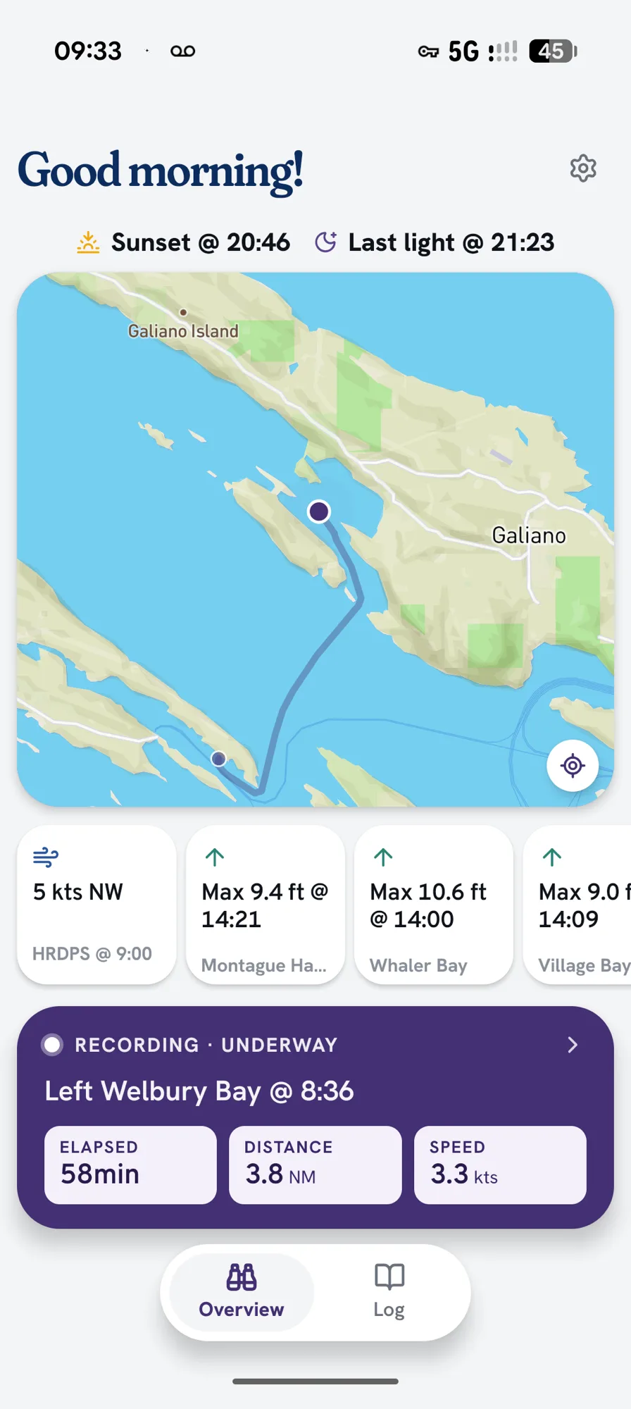 App overview with a journey recording in progress