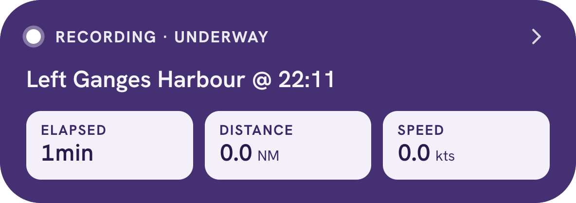 An active journey recording with elapsed time, distance and speed